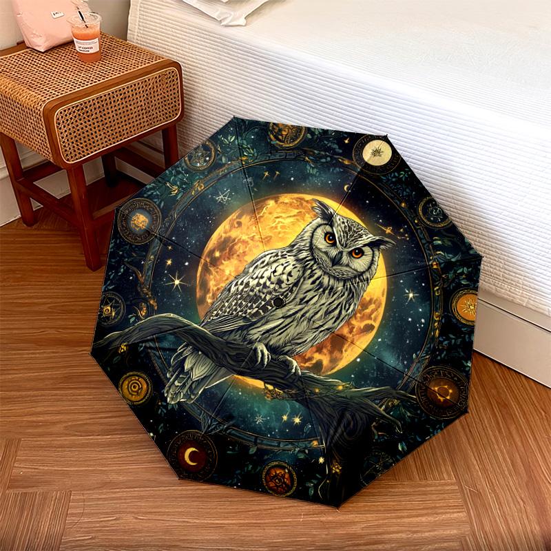 1 PC Automatic Folding Umbrella - Owl Moon Night Pattern, Portable & Foldable Design with 8 Ribs, Christmas Birthday Gifts