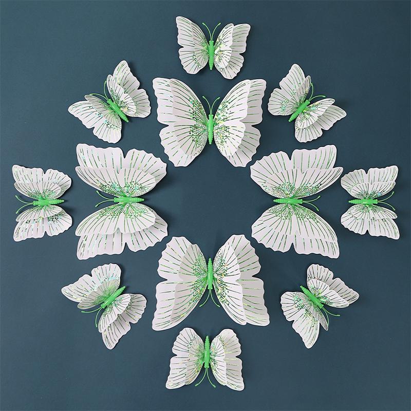 Neue 12 Stück Doppelschicht 3D Schmetterling Wandaufkleber Heimzimmer Dekor Schmetterlinge für Hochzeitsdekoration Magnet Kühlschrankaufkleber