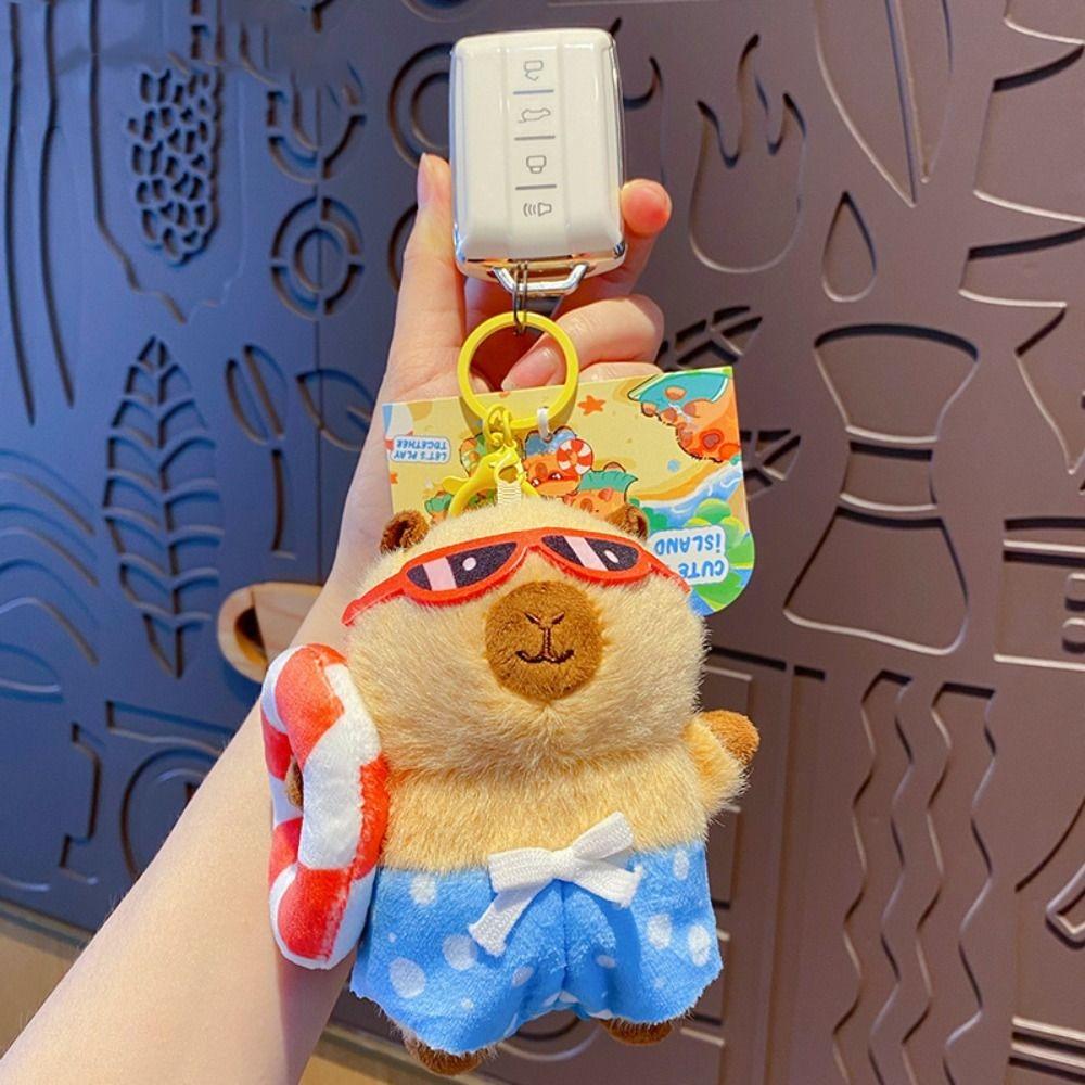 Kawaii Cartoon Plush Capybara Keychain Island Style Cute Doll Pendant Bag Hanging Ornaments Car Keyring
