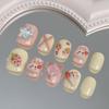 Gentle Pink Short Fake Nails with Rhinestone with Harmless and Smooth Edge Nails for Fingernail DIY Decoration