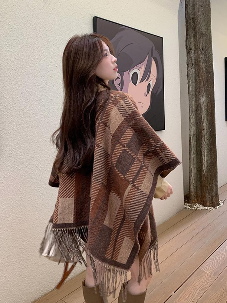 Imitation Cashmere Women Scarf Winter Ladies Vintage Plaid Tassel Poncho Warm Female Wrap Blanket Capa Para Mujer Pashmina Shawl