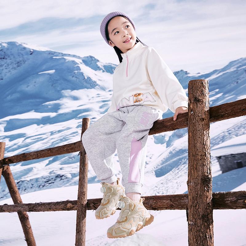 Anta Trendy Fashion Thickened Warm Non-Slip Durable Mid-Top Casual Shoes Kids Sneakers Gray Brown A22449941-4