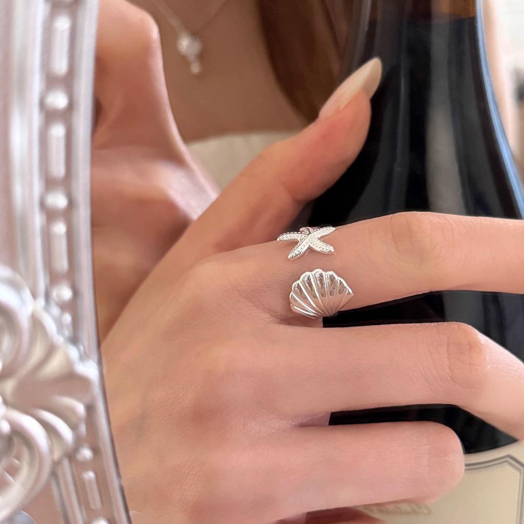 Korean version of simple ocean series spring and summer starfish shell ring female design gentle ring