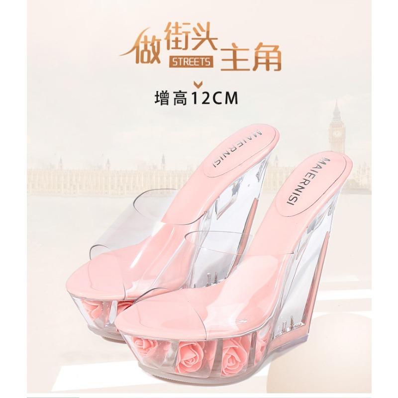 

Водонепроницаемые сандалии на прозрачной платформе 14 см с цветами, клубные, сексуальные туфли на высоком каблуке, летняя женская обувь, 1 шт. 35 розовый