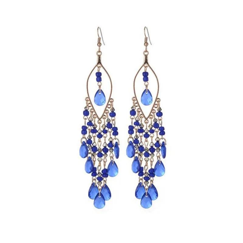 Bohemian Ethnic Long Antique Gold Color Water Drop Earrings for Women Colorful Bead Tassel Earring Pendientes Mujer