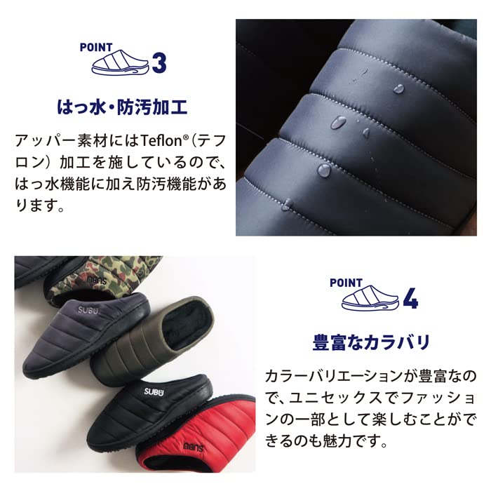 SUBU Sandals for Men and SUBTK Warm Winter Slippers with Memory and Brushed Fleece Sizes Women, Slippers, Water-Repellent, Foam, (Black, 24.0-25.5cm)