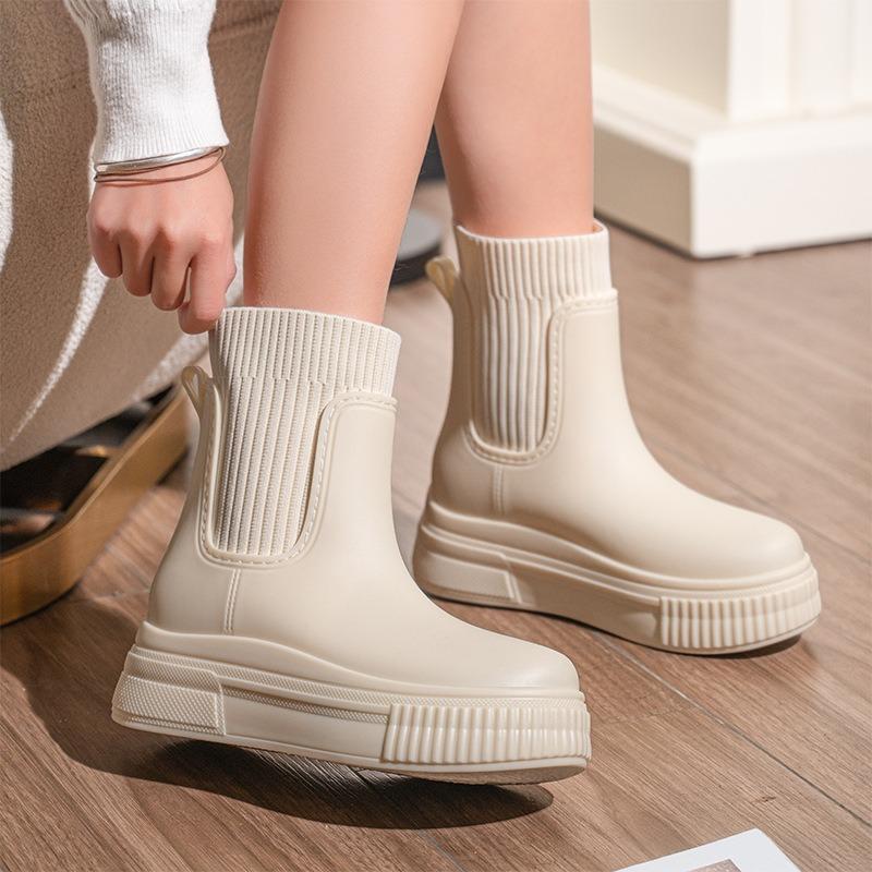 Women's elastic mouth new rain shoes Chelsea medium and low tube waterproof non-slip rain boots thick sole heightening wear-resistant boots