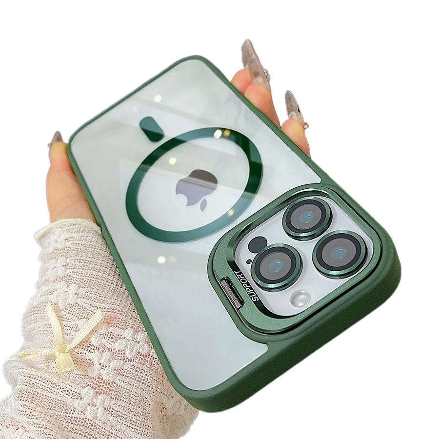 Luxury Magnetic Shockproof Phone Case For iPhone 16 15 14 13 12 11 Pro Max For Magsafe Funda Stand Glass Lens Protector Cover