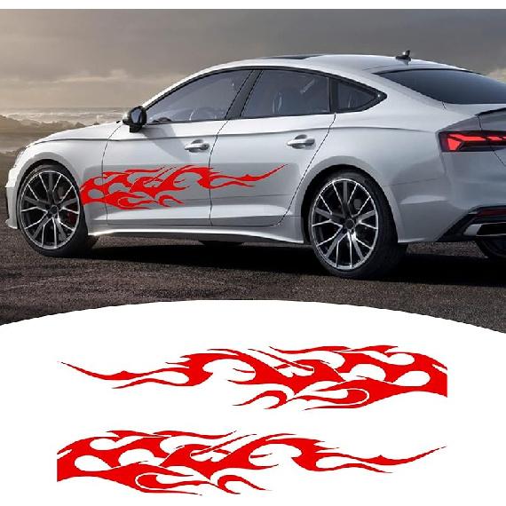 Bilisin Universal Vinyl Flame Graphics Car Body Side Sticker Racing Sports Stripe Decals Decoration For All Cars SUV Truck Off-Road Vehicles 2Pcs