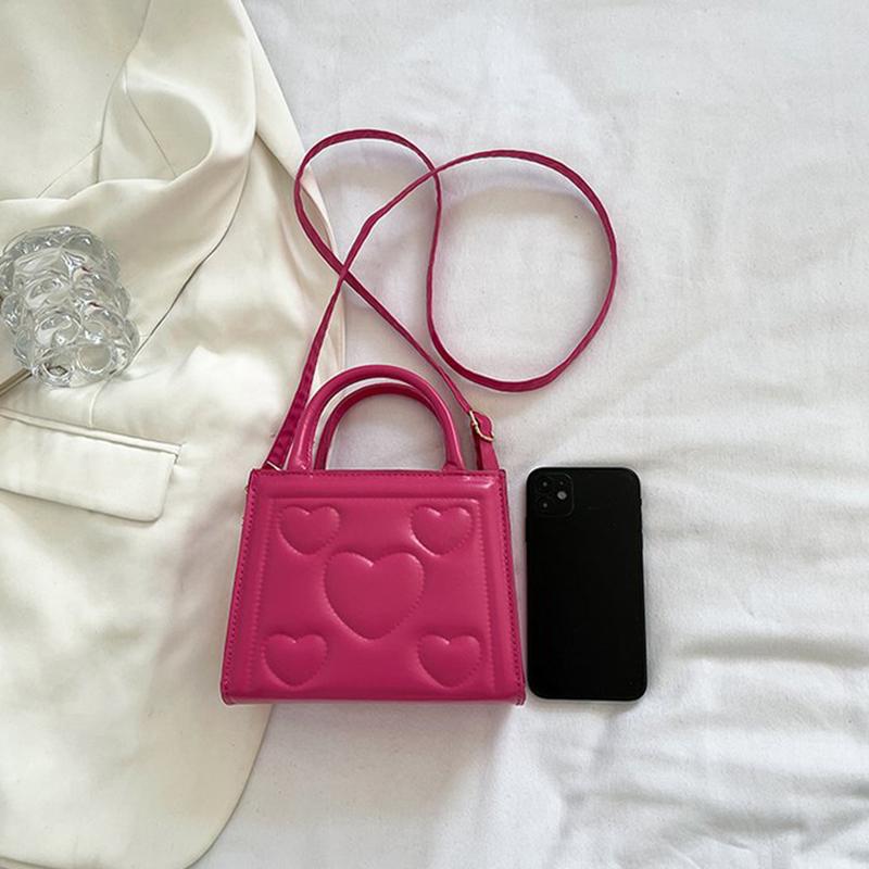 Elegantní Retro Jednobarevná Mini Kabelka Všestranná Korejský Styl Vzor Srdce Láska PU Kůže Crossbody Taška přes Rameno pro Středoškolačky