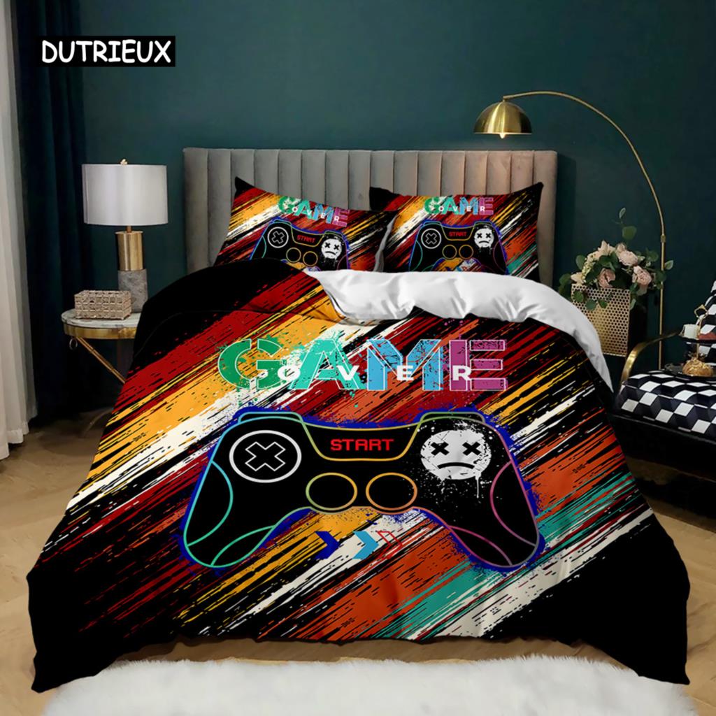 Gamepad Duvet Cover Set Microfiber Games Twin Bedding Set Boys Player Gaming Videogame Controller American Style Comforter Cover