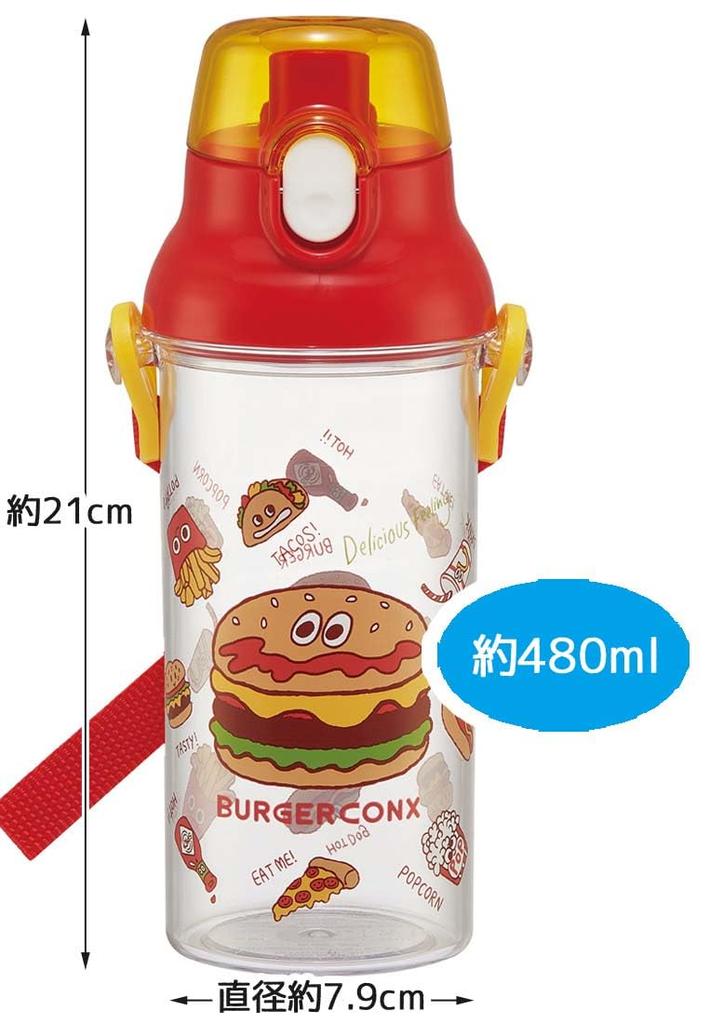 Skater Water Bottle 480ml Burger Conks Friends Plastic Clear Bottle for Children Made in Japan PSB5TR-A