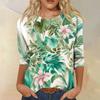 Women’s Casual Round Neck Three Quarter Sleeve Floral Print T Shirt Top with Relaxed Fit for Daily Wear and Comfort