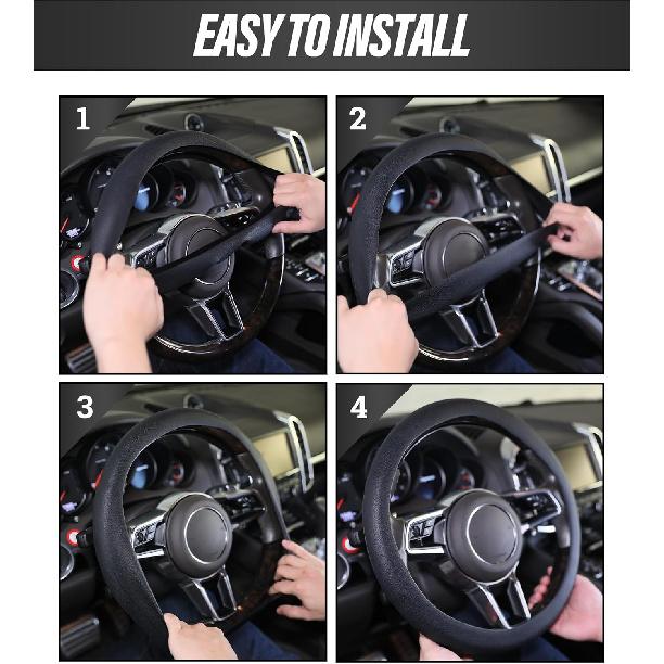 ESEWALAS Car Silicone Steering Wheel Cover,Soft Odorless Silicone Leather Texture Steering Cover,Universal 13-15Inch Car Steering Wheel Protector
