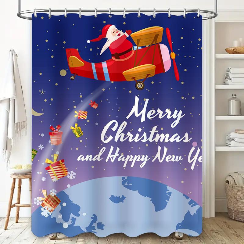 Tu Christmas Shower Curtain Festive Holiday Decor Merry Xmas Bathroom Backdrop Waterproof Holiday Home Decor Xmas Pattern Winter