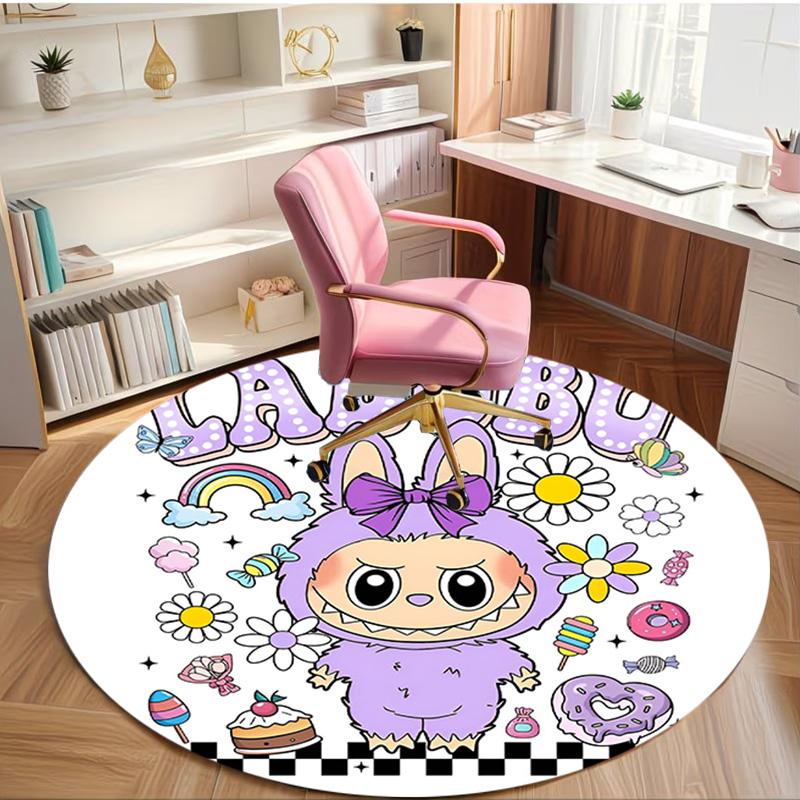 Labubu Print Round Rug, Washable Floor Carpet, For Entryway Dorm Laundry Room Office Study, Home Decor Birthday Christmas Gift