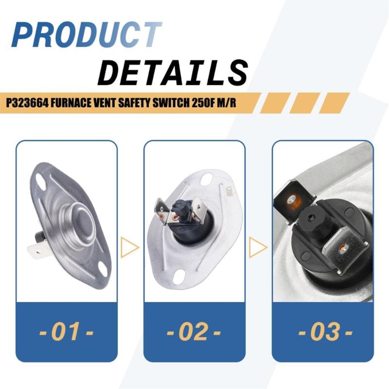 250F Manual Reset Furnace Temperature Limit Switches P323664 Furnace Vent Safety Switches For Overheat Prevention Enduring