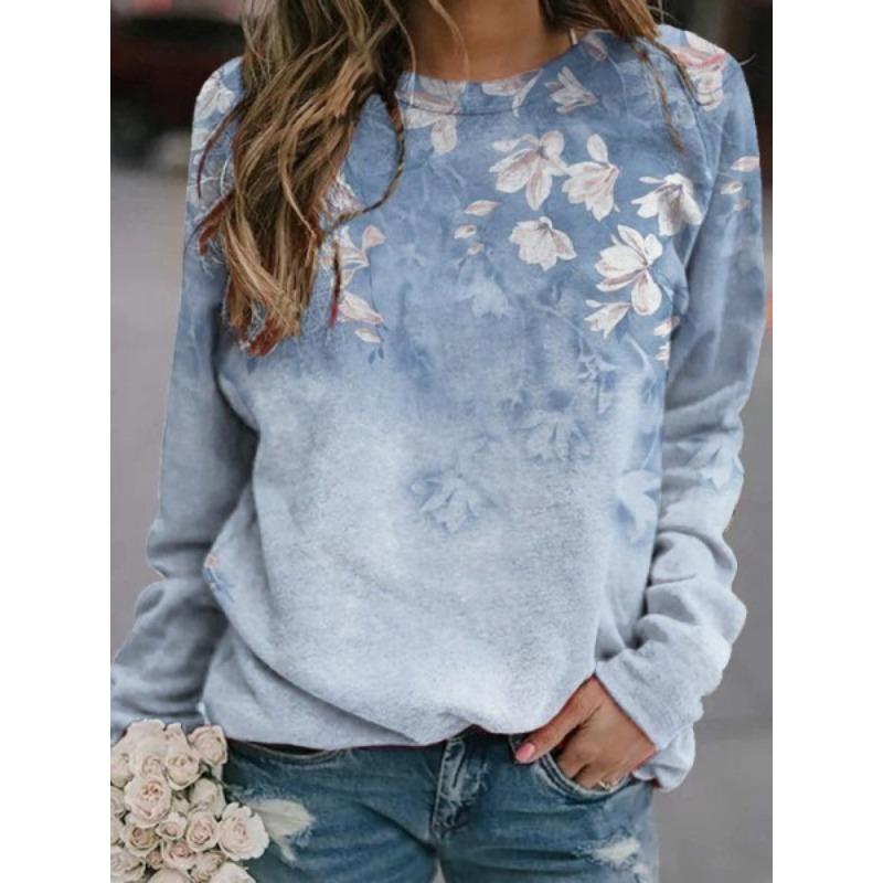 

Круглый вырез с принтом 3D цветов и растений, модные повседневные женские футболки с длинными рукавами XXL