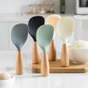 1Pcs Rice Spoon Wooden Handle Heat-resistant Silicone Non-stick Pan Cooking Tools Long Handle Kitchen Accessories
