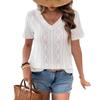 Ladies Summer Short Sleeve V Neck Hollow Mesh Solid Color Pullover T Shirt Top