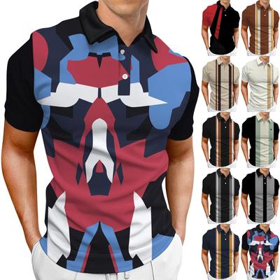 Herren-Hemd, Golf-Shirt, Retro, Farbkontrast, Outdoor, Straße, kurze Ärmel, Button-Down-Druck, Kleidung, Bekleidung, Mode, Designer, lässig, atmungsaktiv