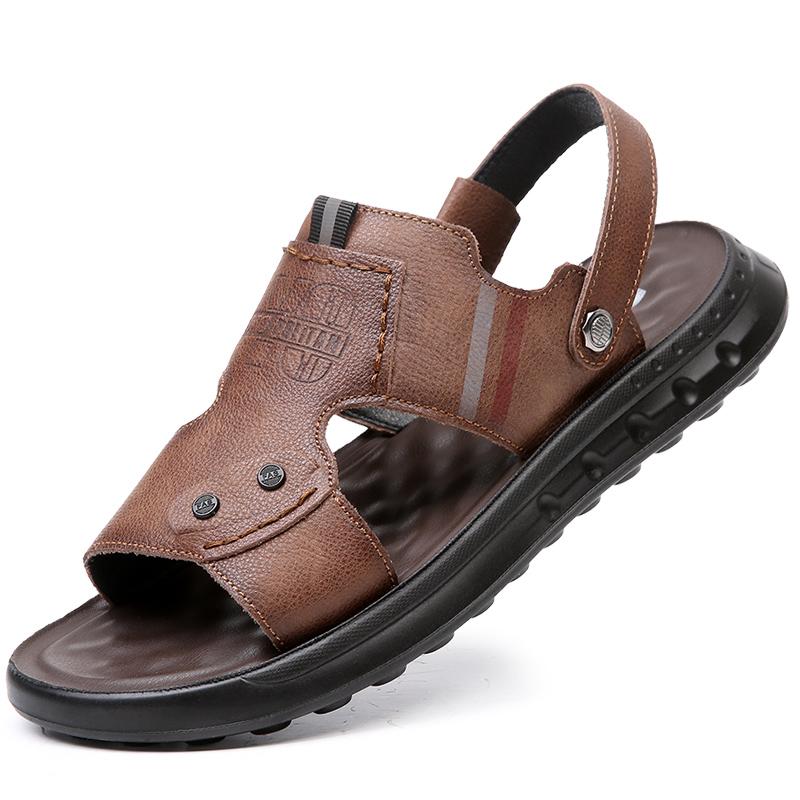 

Мужские летние высококачественные сандалии и тапочки Мужские кожаные сандалии Взрослые пляжные туфли на толстой подошве Нескользящие кожаные сандалии с открытым носком 44 шоколадный