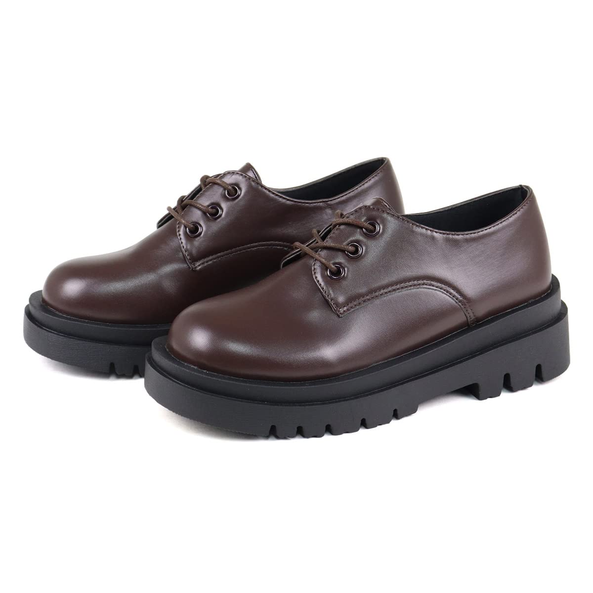 [Liberty Doll] Lace-up Oxford Shoes, Platform, 5cm Heel, Plain, Square Toe, Unisex