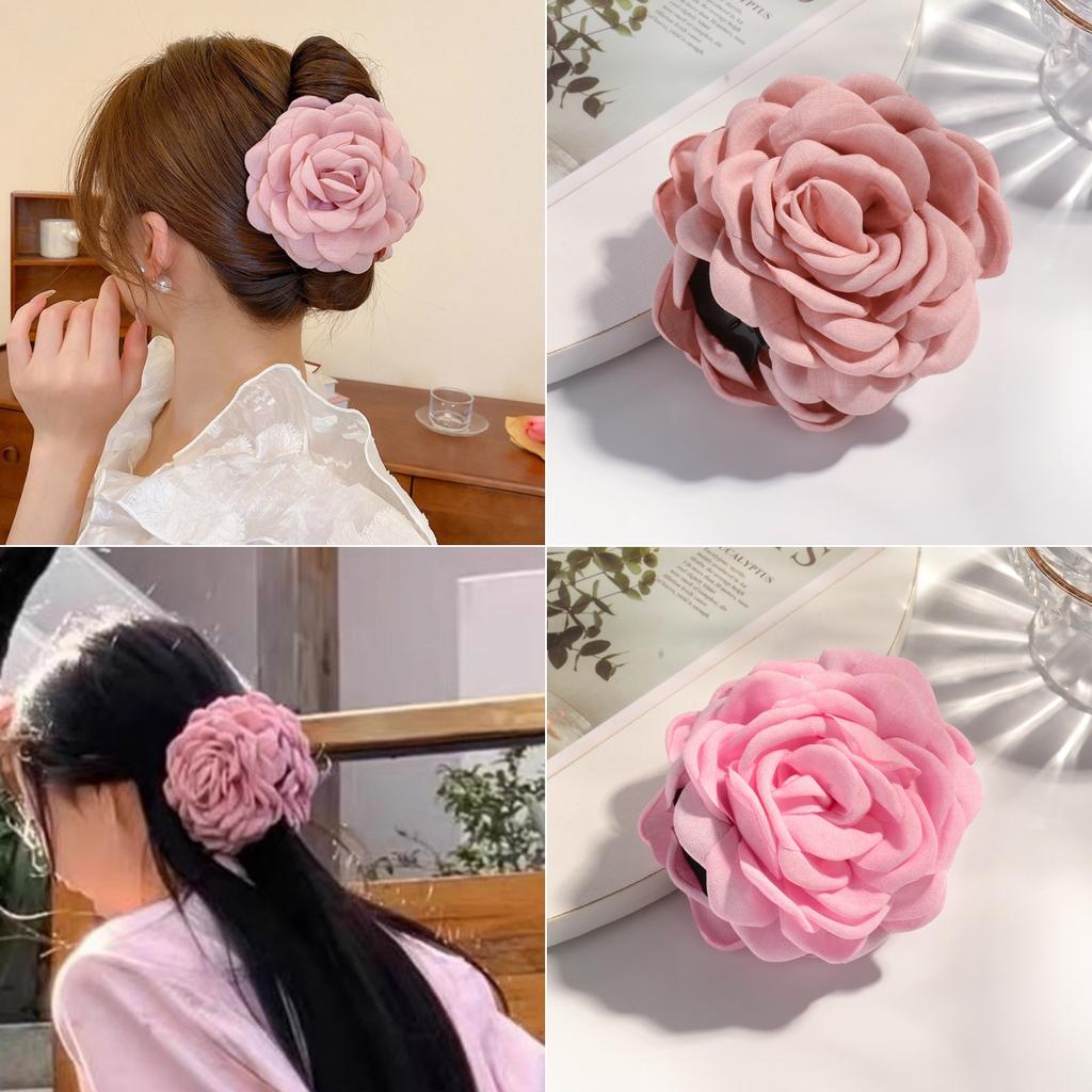 2/3 PCS New Solid Color Fabric Rose Flower Hair Claw for Women Girls Barrette Elegant Shark Clips Set Headwear Accessories Gifts