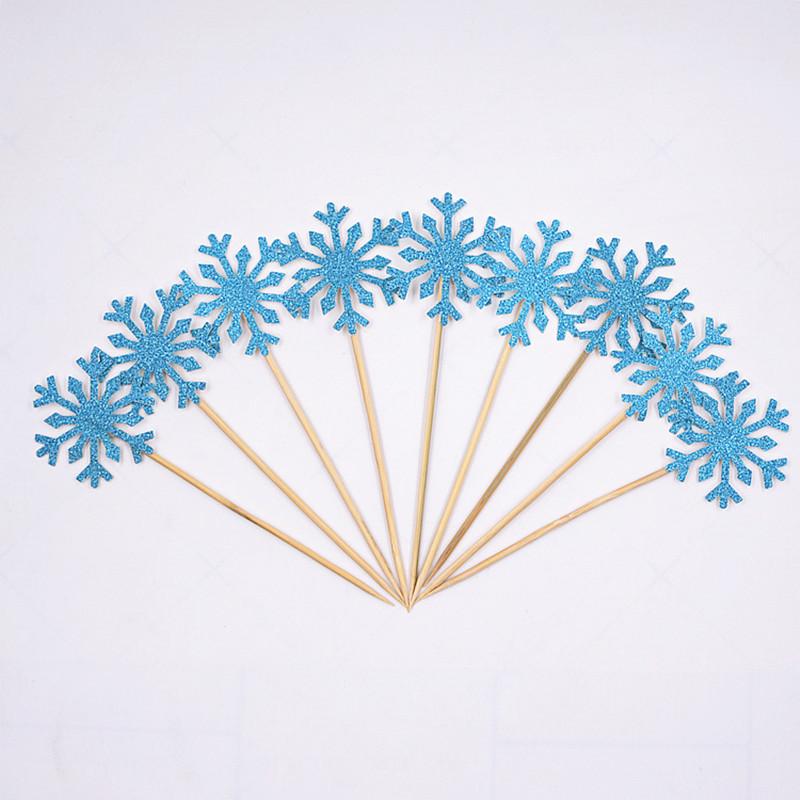 Wholesale 10 Pcs Snowflake Cupcake Toppers Baby Girl Frozen Birthday Party Decoration Kids Christmas Cake Supplies Accessories