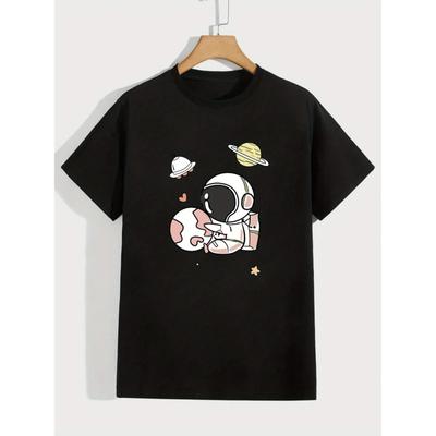 Astronaut Print Tee, Summer Round Neck, Women's Short-sleeve T-shirt, Casual Wear, Men's Clothing