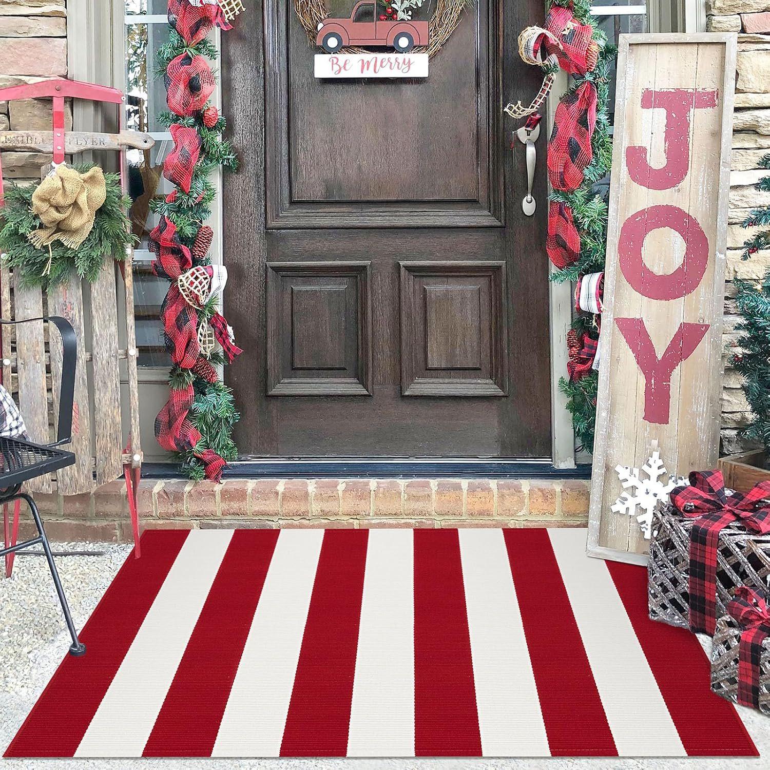 

Рождественский уличный коврик - Красно-белый полосатый придверный коврик с резиновой основой для декора крыльца и фермерского дома, Рождественские украшения, Лучший для Рождества 60*90cm