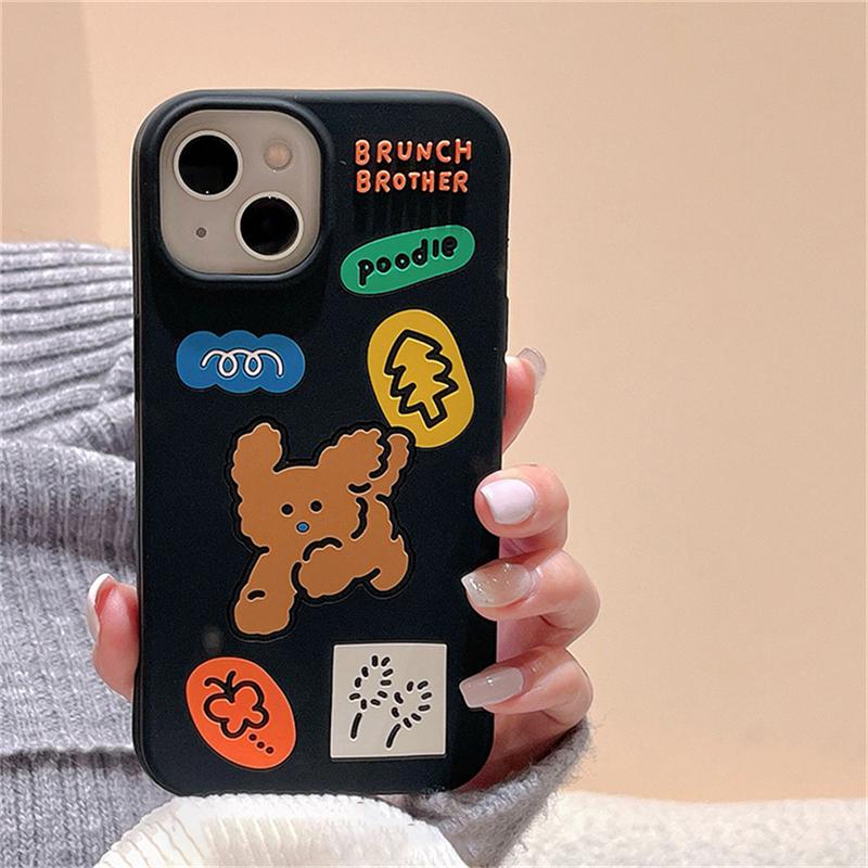 Ins Korean Cute Cartoon Poodle Dog Silicone Phone Case For Iphone 14 13 12 Pro Max 11 Lovely Puppy Protective Soft Cover Funda