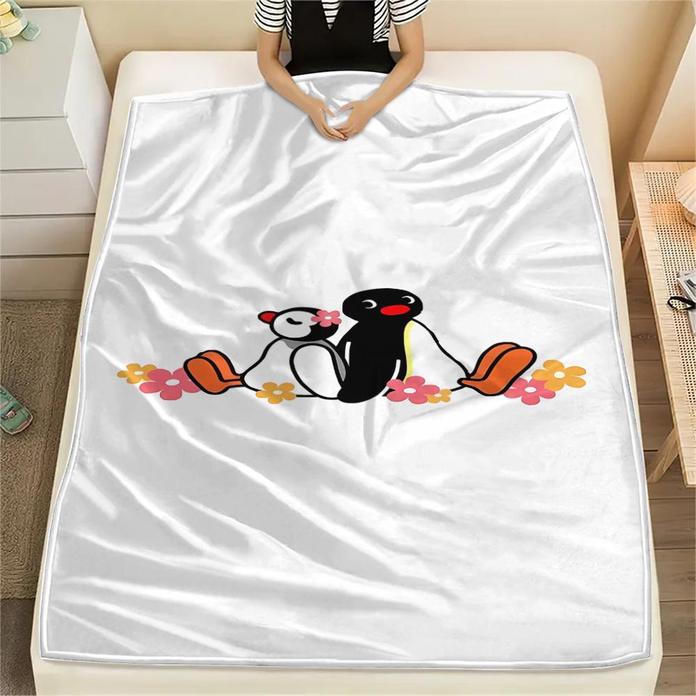 1PC PINGU Print Flannel Blanket, High Quality All Seasons, Home Decor, Warmth and Comfort, Perfect for Christmas Gifts