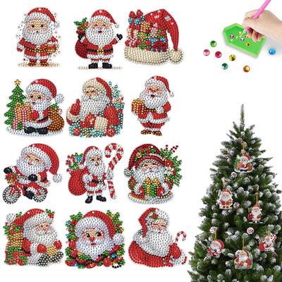 Xmas Theme 2D/Flat DIY Rhinestone Diamond Art Window Pendants Single Side Drill Diamond Art Pendant DIY Home Decor Hanging Charm