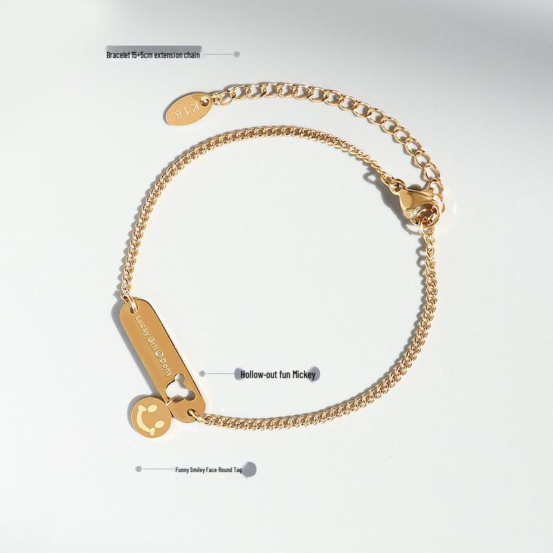 18K Gold Titan Smiley Maus Anhänger Armband - Europäischer & Amerikanischer Stil für Frauen, Weihnachts-Bestie-Geschenk