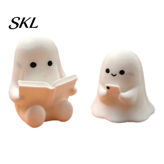 Rounded Ghost Ornament 3D Printed Halloween Figurine, Cute Spooky Resin Statue, Funny Desktop Tray Decorative Figures Decor, Tabletop Centerpiece for