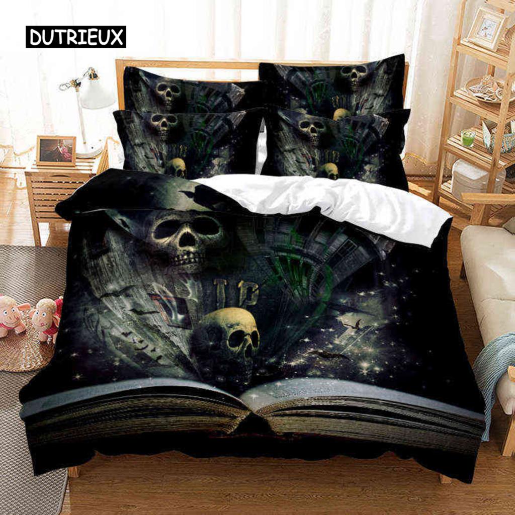 Skalle Dynetrekksett Twin Size Mikrofiber Oransje Ildskalle Sengetøy Barn Gutter 3D Skalle Design Mykt Komfortabelt Dundyne Trekk