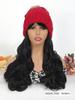 Synthetic wig hat, wavy long hair, red hat, suitable for women's daily use