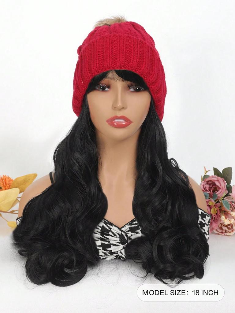 Synthetischer Perückenhut, gewelltes langes Haar, roter Hut, geeignet für den täglichen Gebrauch von Frauen