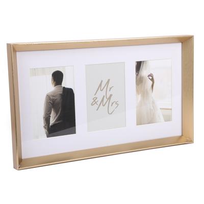[A2923] - Golden 'Mr & Mrs' Wooden Photo Frame - 3 Photos 10x15 Cm