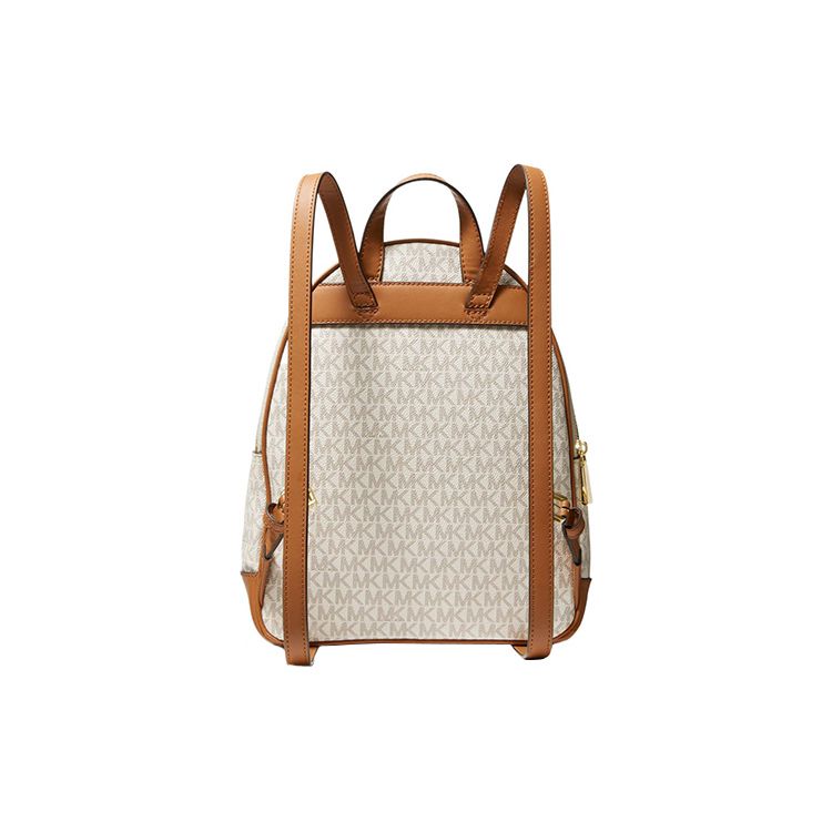 Michael Kors Mk Brooklyn Monogram Canvas And Leather Trimmed Backpack Medium Women backpack Ivory Brown 30H1GBNB2B-149