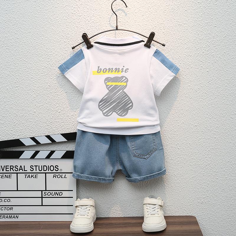Children's Boys Short Sleeved Korean Version Lapel Cartoon Polo Shirt Shorts Set Batch