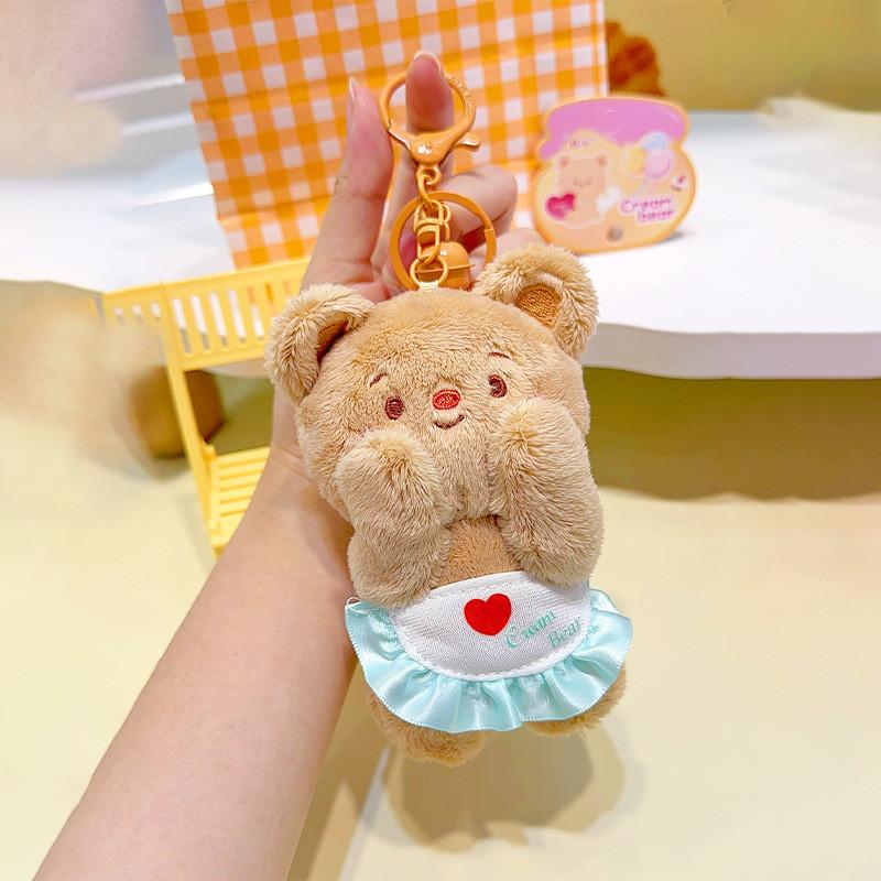 Jinnew Original Cream Bear Holding Face Wearing Apron Plush Pendant Keychain