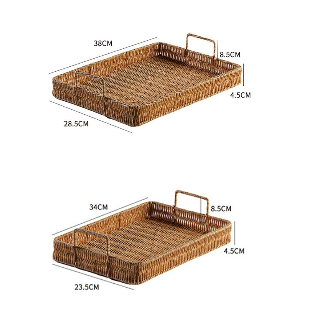 New Plastic Storage Tray with Handle Wicker Woven Woven Basket Multifunction Rectangular Serving Tray Dining Table