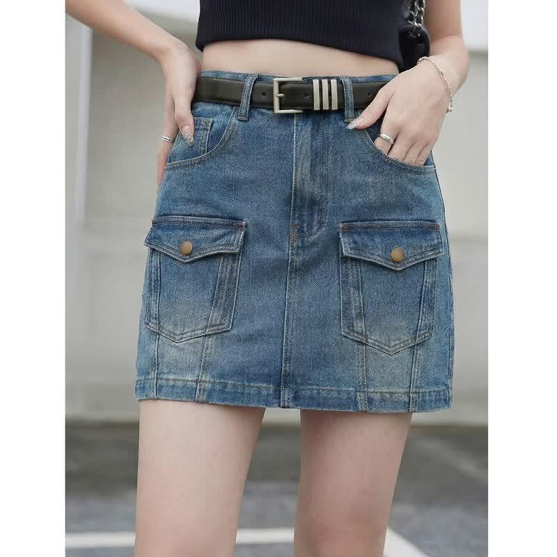 Demana Cloud Oxygen Cotton Retro Denim A-Line Mini Skirt