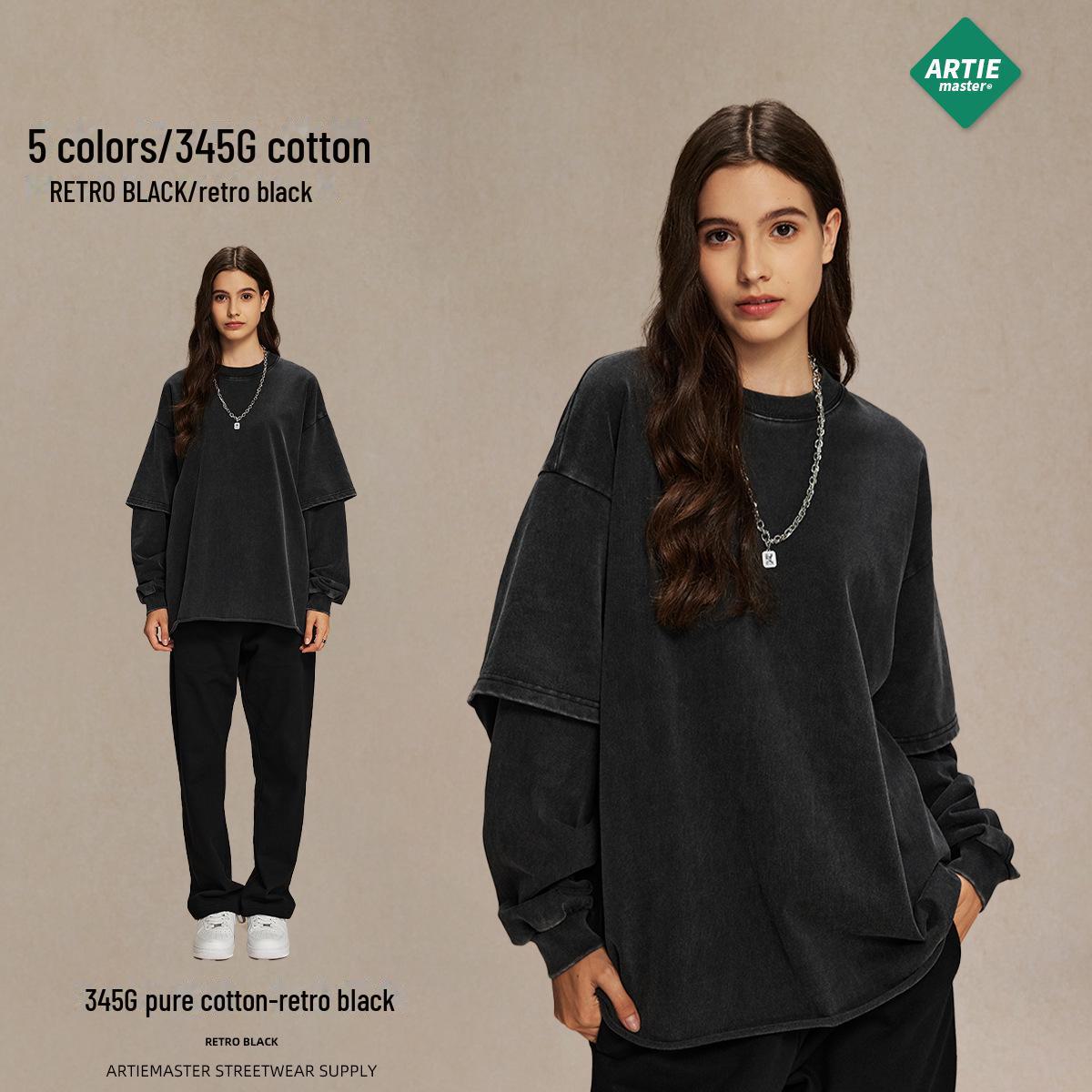 

Мужская ретро-футболка «два в одном» с длинными рукавами и закругленным воротом (Коллекция осень 2024)