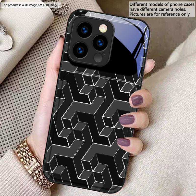 Abstract geometric grid For iPhone 17 Air 16 E 15 14 13 Plus 12 mini 17 Pro Max 11Pro XR Xs 7 8 11 Tempered Glass Phone Case