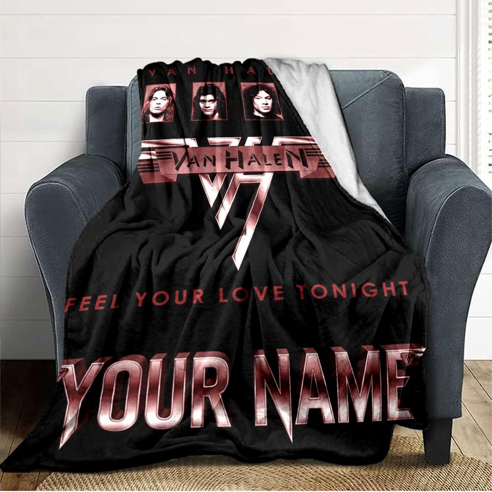 Name Custom VAN HALEN Print Flannel Blanket High Quality Warm Comfortable Cover for All Seasons Perfect for Gifts Home Decor