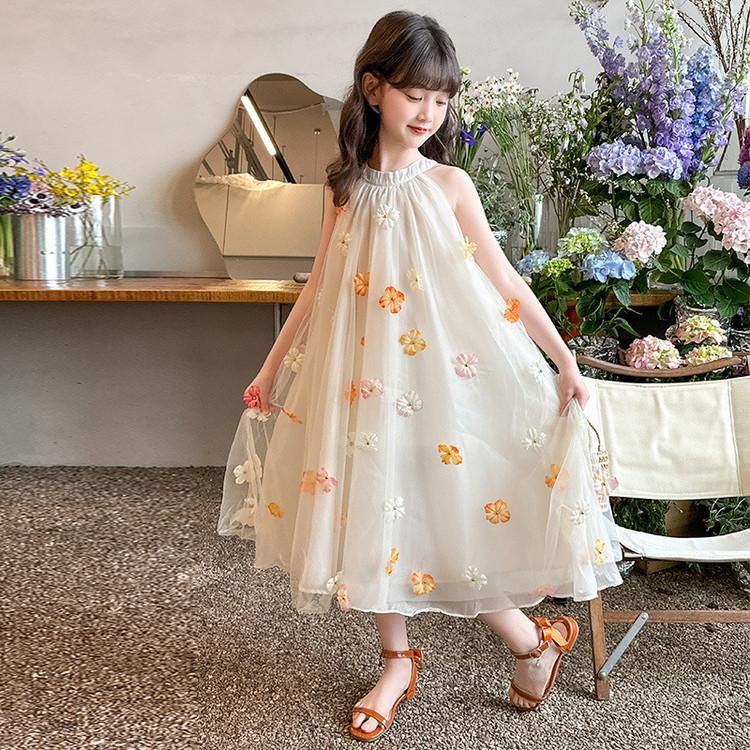 Girls' Dress 2026 Summer New Western-style Dress Fashionable Mesh Dress Sweet and Lovely Flower Princess Dress