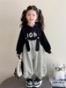 Autumn 2025 Striped Overalls & Sweatshirt Set for Girls – Fashionable Two-Piece Outfit for Spring and Autumn
